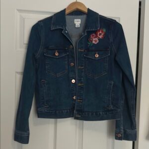 J. Crew Blue Jean Jacket with Floral Embroidery
